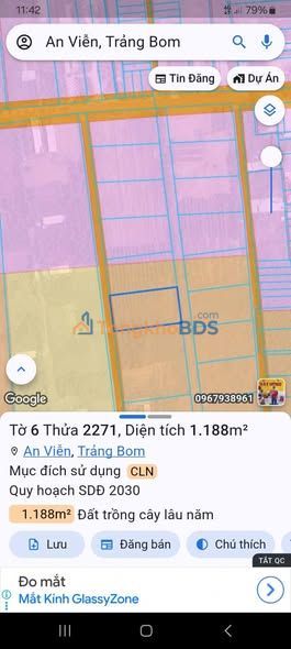 Đất Vườn 1188m² An Viễn, Trảng Bom - Giá 1.2 Tỷ, 2 Mặt Tiền