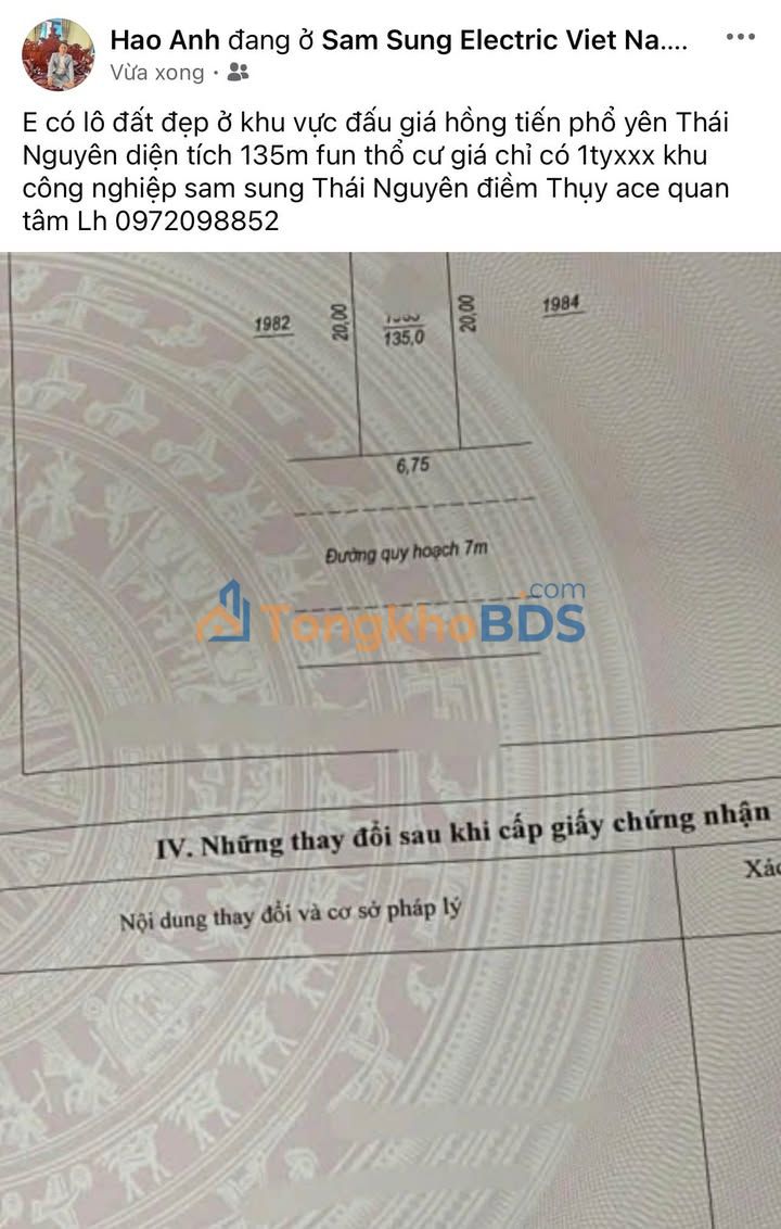 Đất Nền Đấu Giá Hồng Tiến Phổ Yên 135m² - Sổ Đỏ Sẵn Sàng