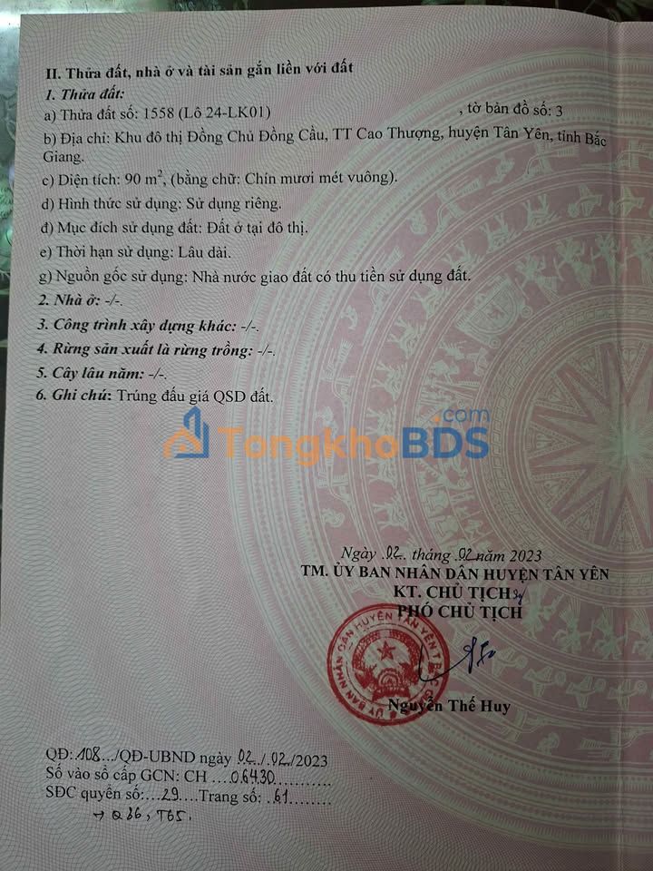 Bán Đất KĐT Đồng Chủ Đồng Cầu - 90m² Hướng Đông Nam Giá Tốt