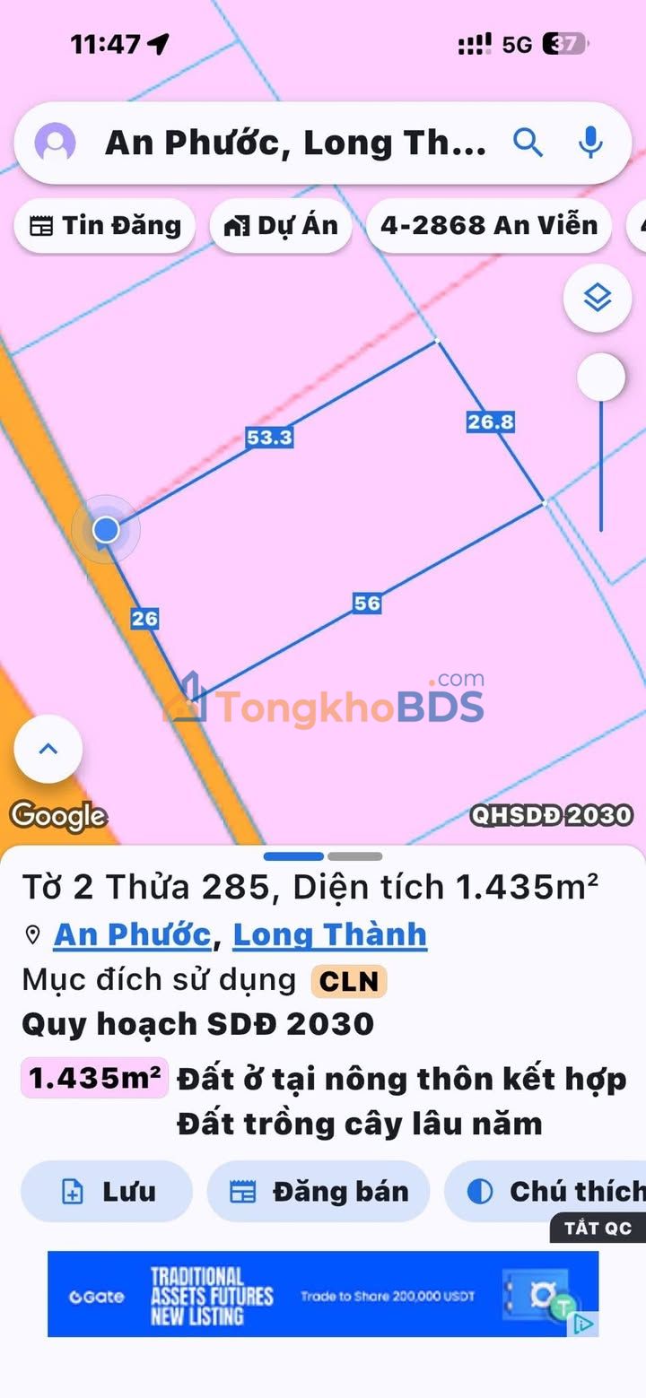 Đất Vàng Long Thành 1435m² Sổ Hồng Riêng - Giá F0 Chỉ 5 Triệu/m²