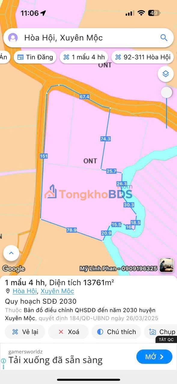 Bán Đất Xuyên Mộc 14000m² Mặt Tiền Nhựa - Sổ Hồng Riêng