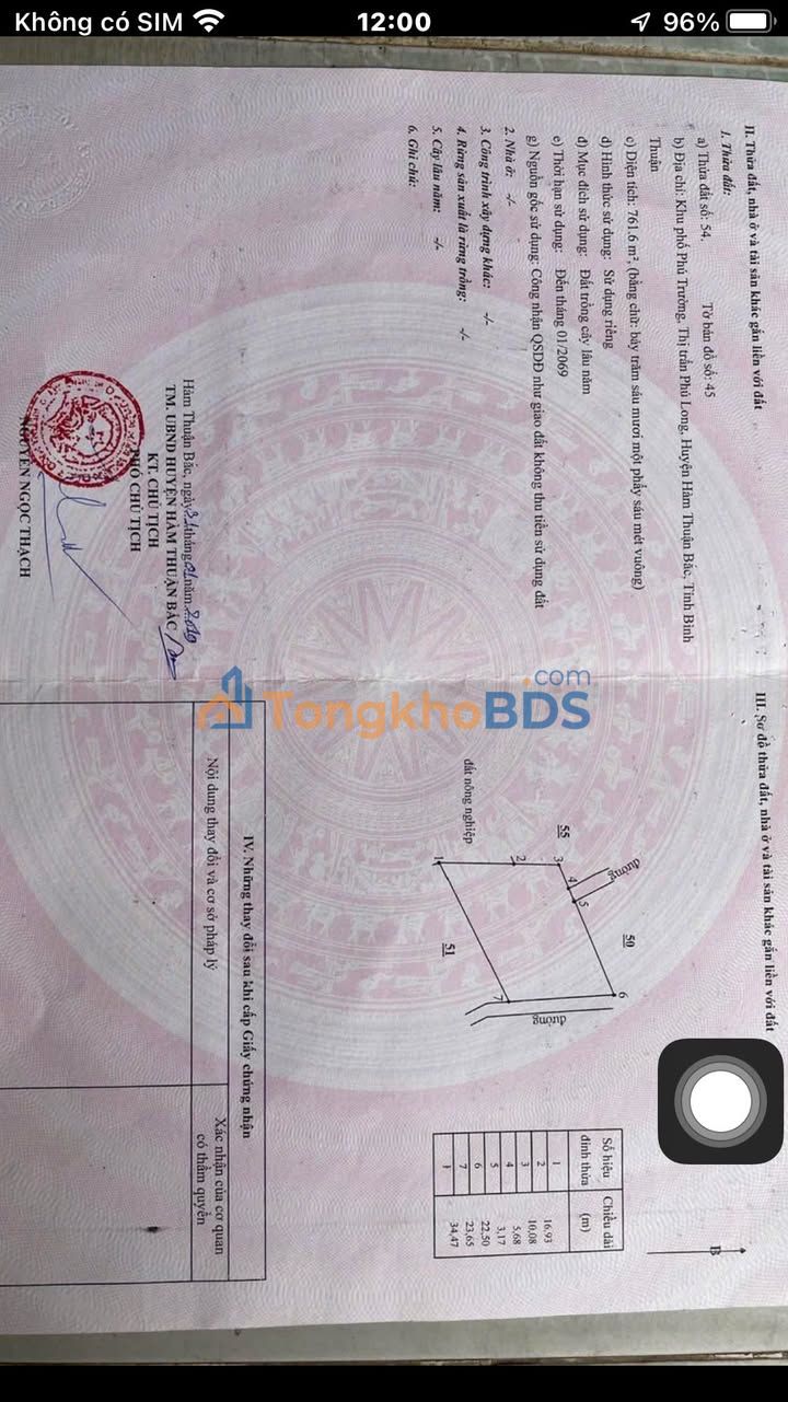 Đất thổ cư 761m² Phường Hàm Thắng, Bắc Bình - Chia 7 lô, giá 1.1 tỷ