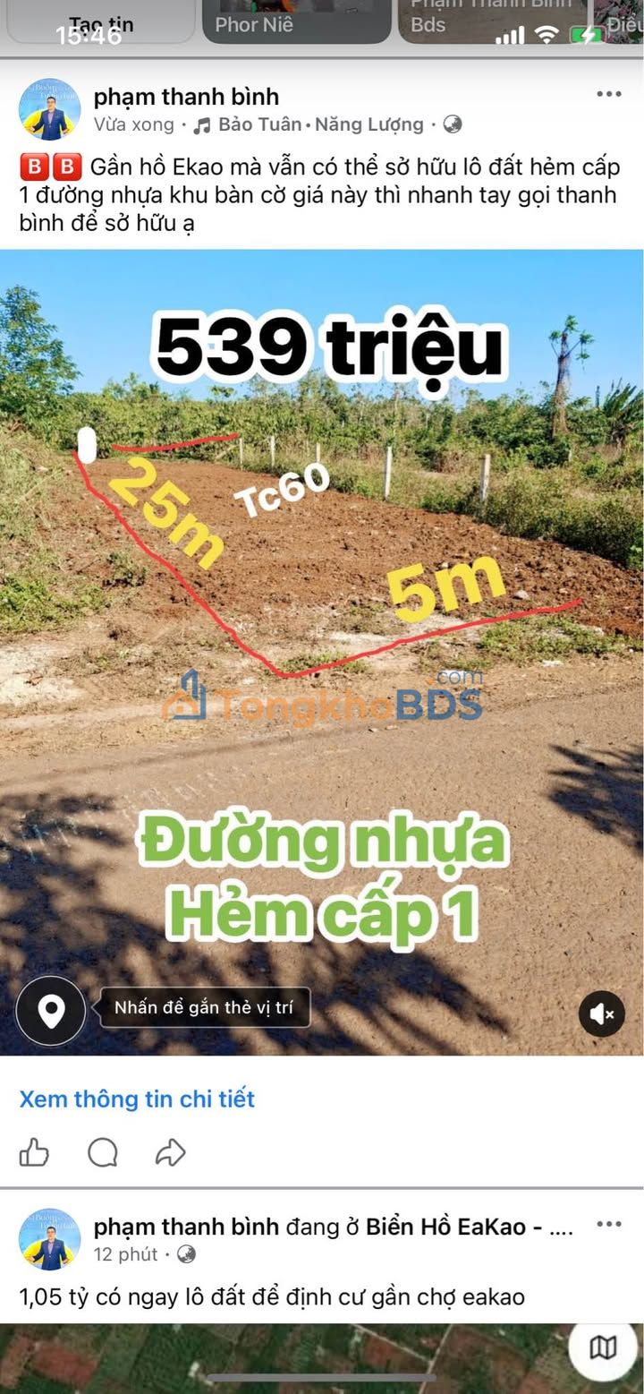 Đất Nền Mặt Tiền Đường Nhựa Hòa Khánh KBU, Buôn Ma Thuột - 125m² - 539 Triệu