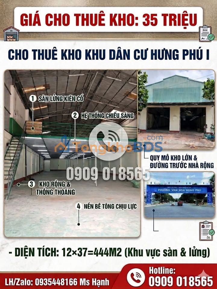 Kho 444m² Hưng Phú I, Ninh Kiều - Giá 35 Triệu/Tháng
