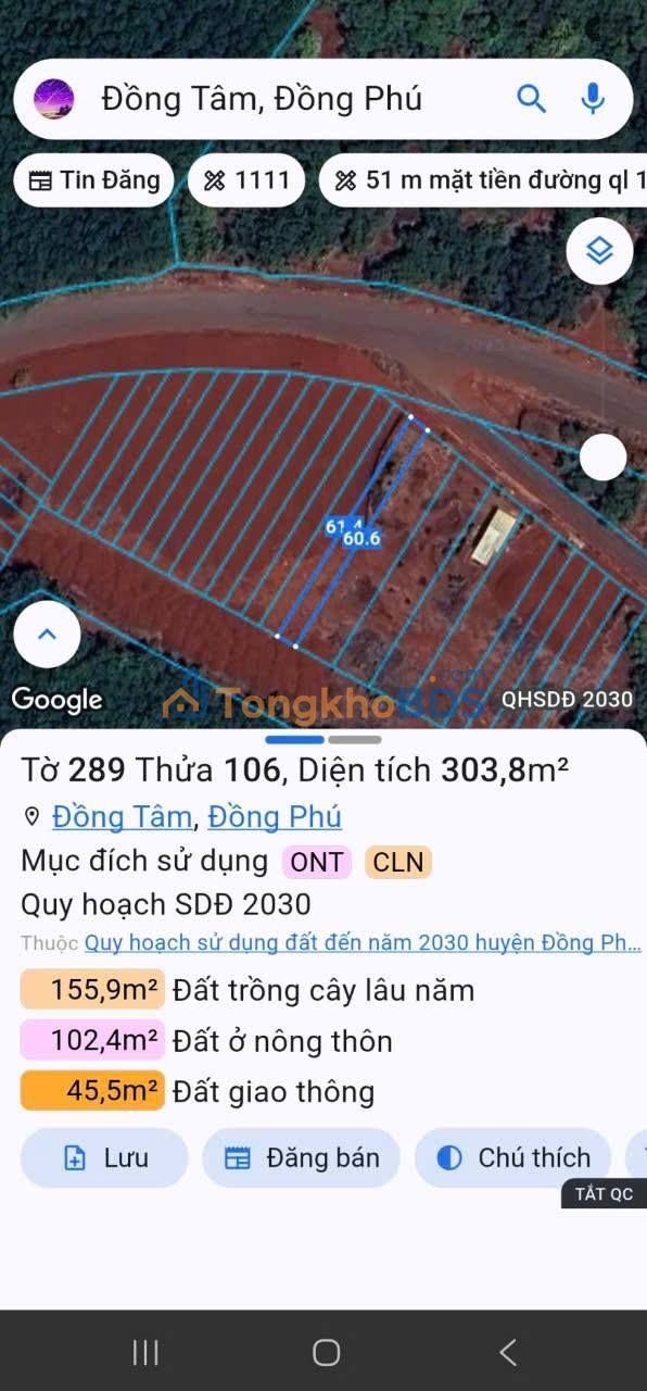 Đất nền Đồng Phú, Bình Phước - 250m² Thổ cư 100%, Giá chỉ 290 triệu/nền