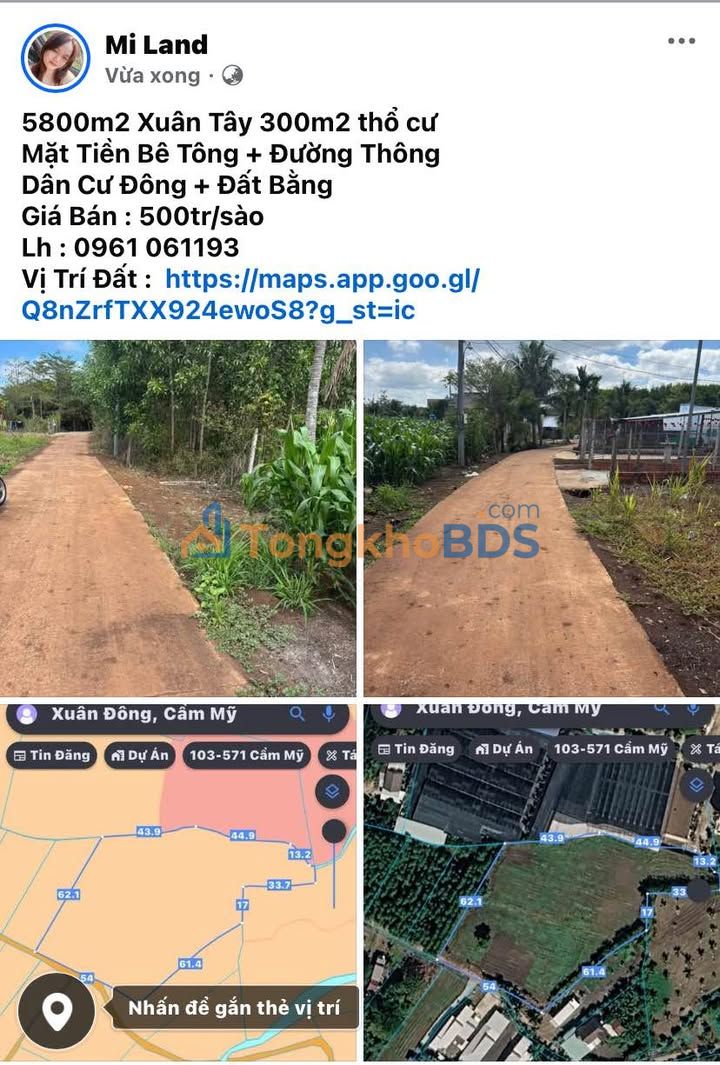 Bán Đất Xuân Lộc Đồng Nai 5800m² Mặt Tiền Bê Tông - Giá Tốt