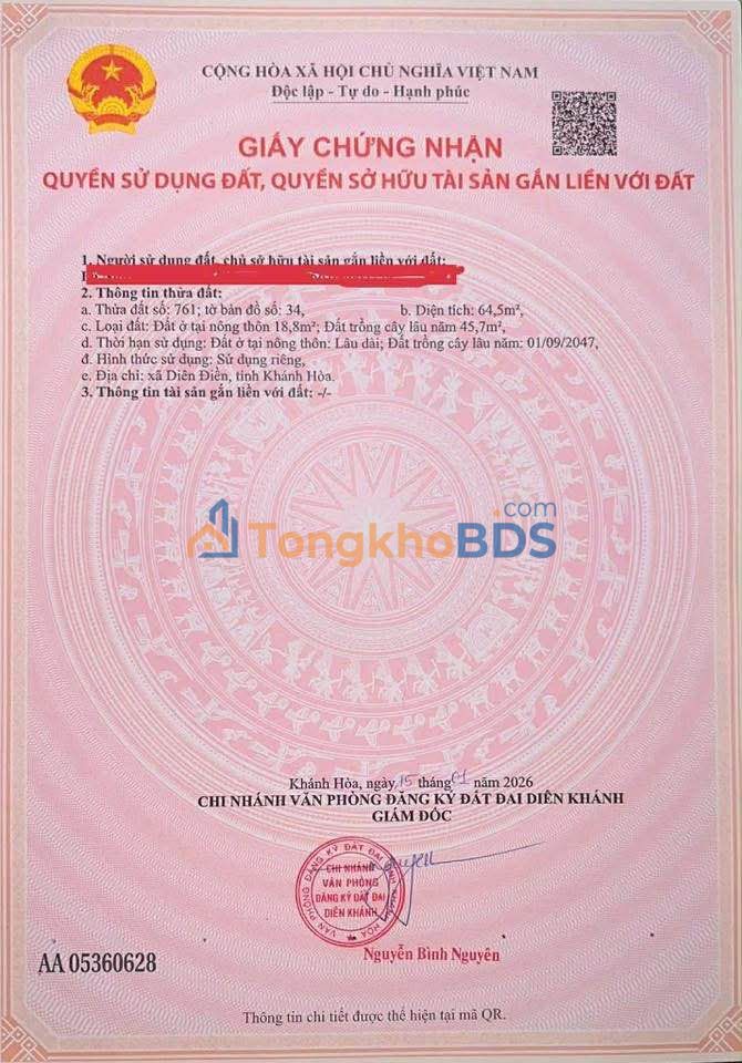 Đất ODT Mặt Tiền Tỉnh Lộ 8, Diên Khánh - 21.8m² Giá 1.1 Tỷ