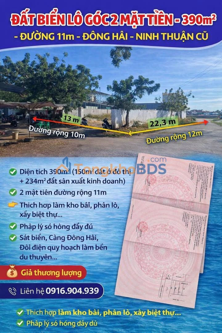 Đất Biển 2 Mặt Tiền 390m² Ninh Thuận - Sổ Hồng Đô Thị - Giá Tốt