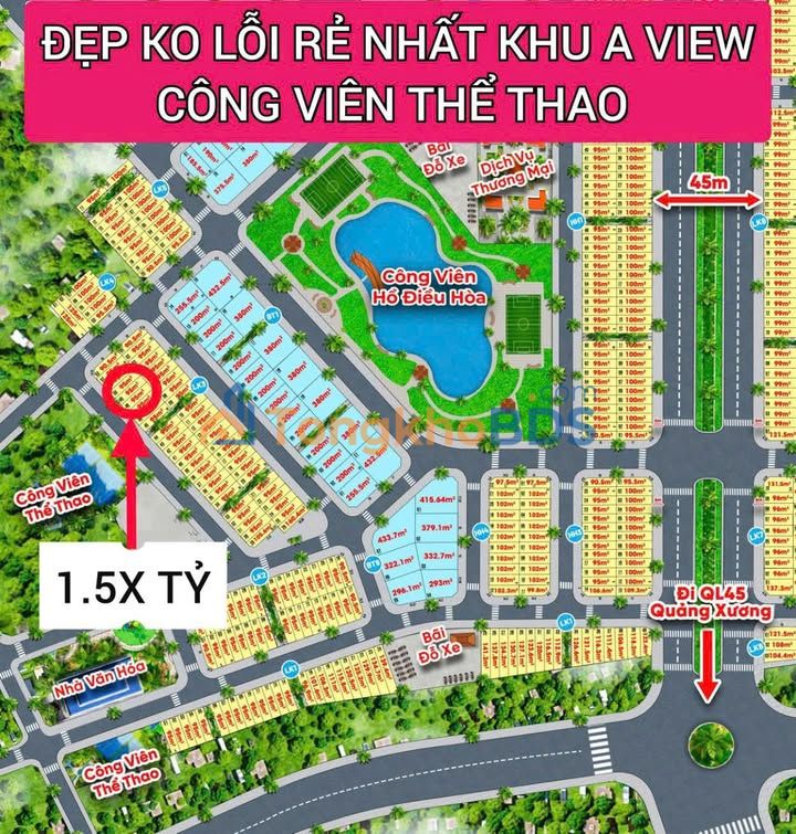 Đất nền MB520 Thanh Hóa - 95m² cạnh hồ, giá 1.5 tỷ