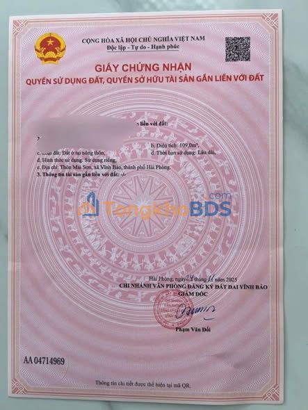 Đất Vĩnh Bảo Hải Phòng - 109m² Full Thổ Cư, Đường 7m Ô Tô Tránh Nhau