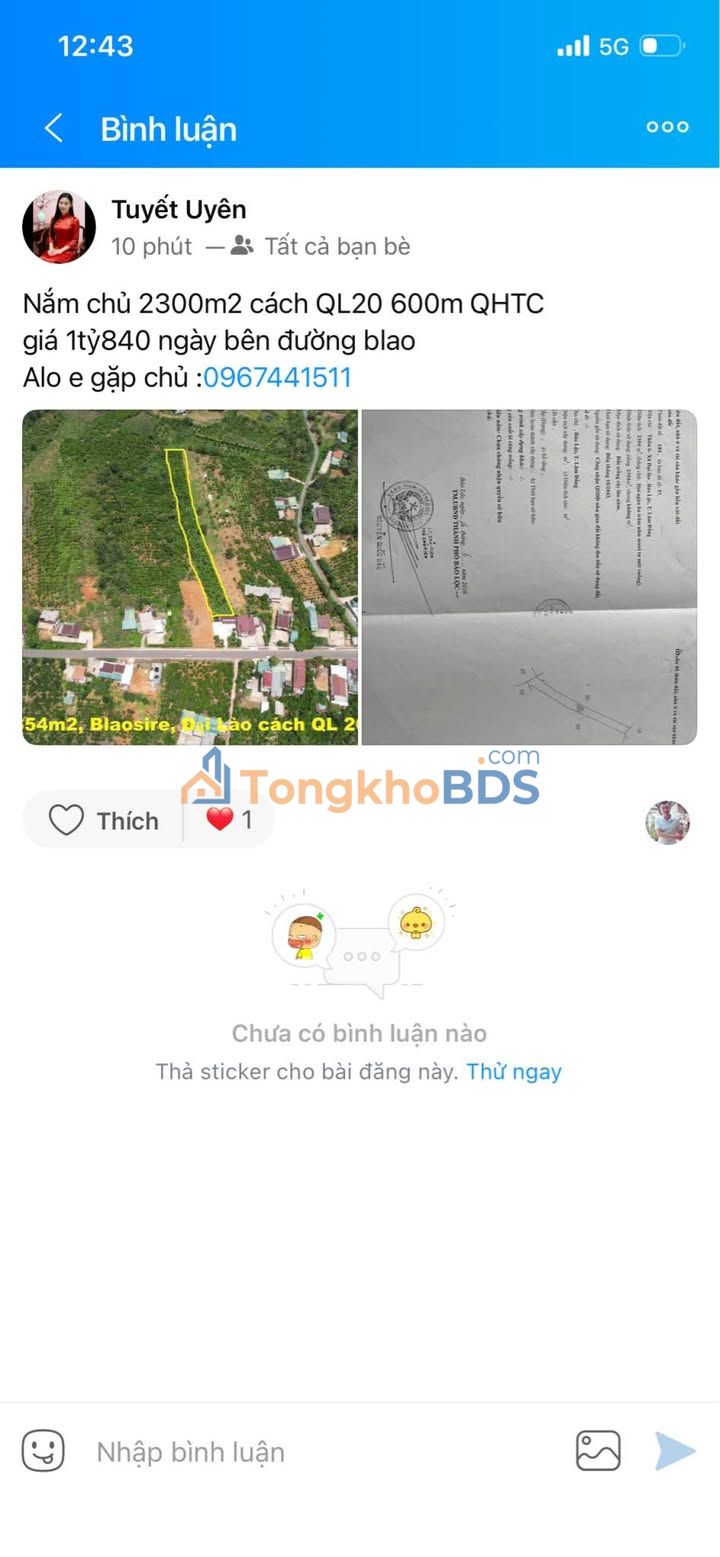 Bán Đất Nền Bảo Lộc 2300m² - Giá 1.84 Tỷ - Gần QL20