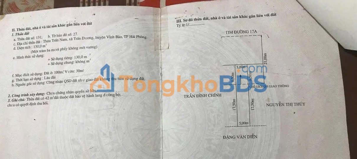 Đất nền Mặt tiền QL 37 - 130m² - Vĩnh Bảo, Hải Phòng - Giá 2 tỷ