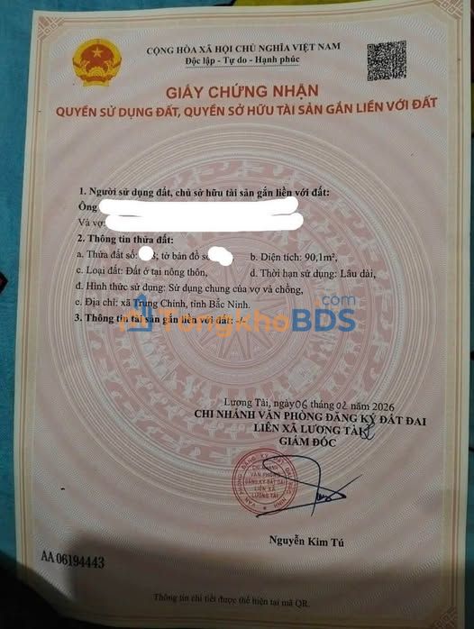 Bán đất Trung Chính, Lương Tài 90.1m² - Sổ đỏ chính chủ, giá tốt