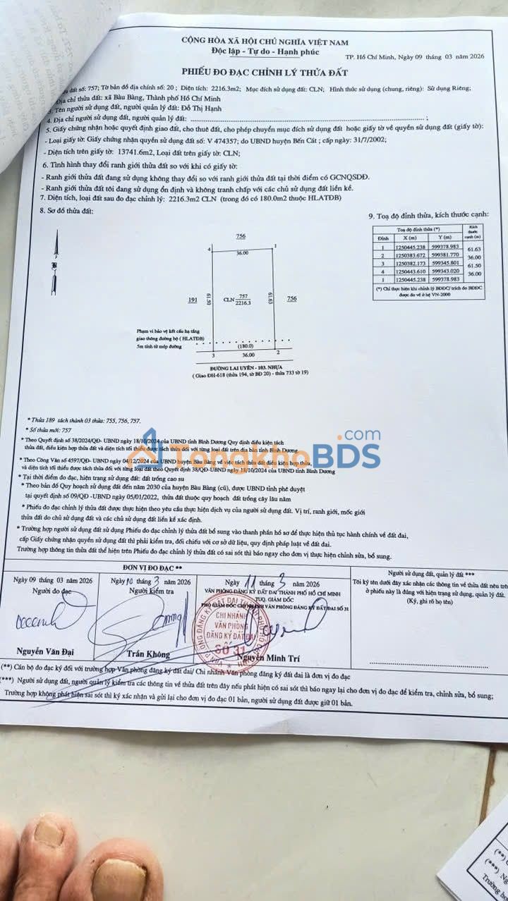 Bán Đất Mặt Tiền Lai Uyên 103, Bàu Bàng - 2232m² Giá Dưới 3 Tỷ