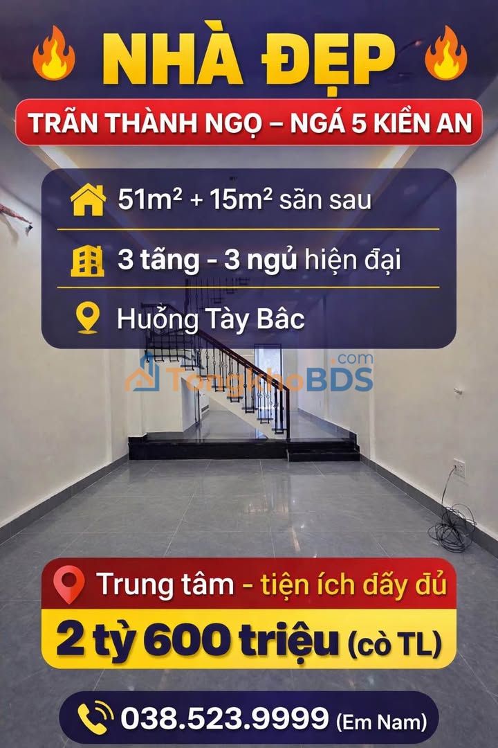Nhà 51m² Trần Thành Ngọ, Hải Phòng - 3 Tầng Hiện Đại, Sân Sau Rộng