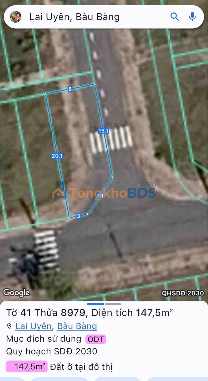 Đất Lô Góc 147.5m² Mặt Tiền Kinh Doanh Thị Trấn Lai Uyên, Bàu Bàng - 1.25 Tỷ