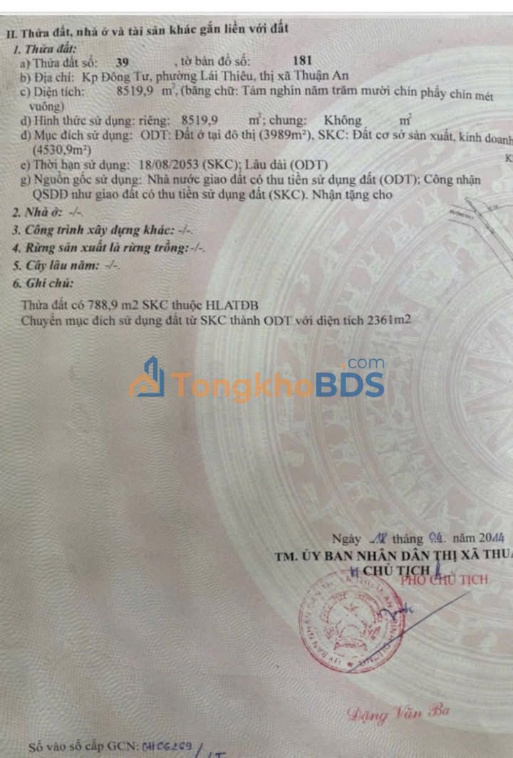 Bán Đất Vàng Phường Lái Thiêu 8505m² - Cơ Hội Đầu Tư 190 Tỷ