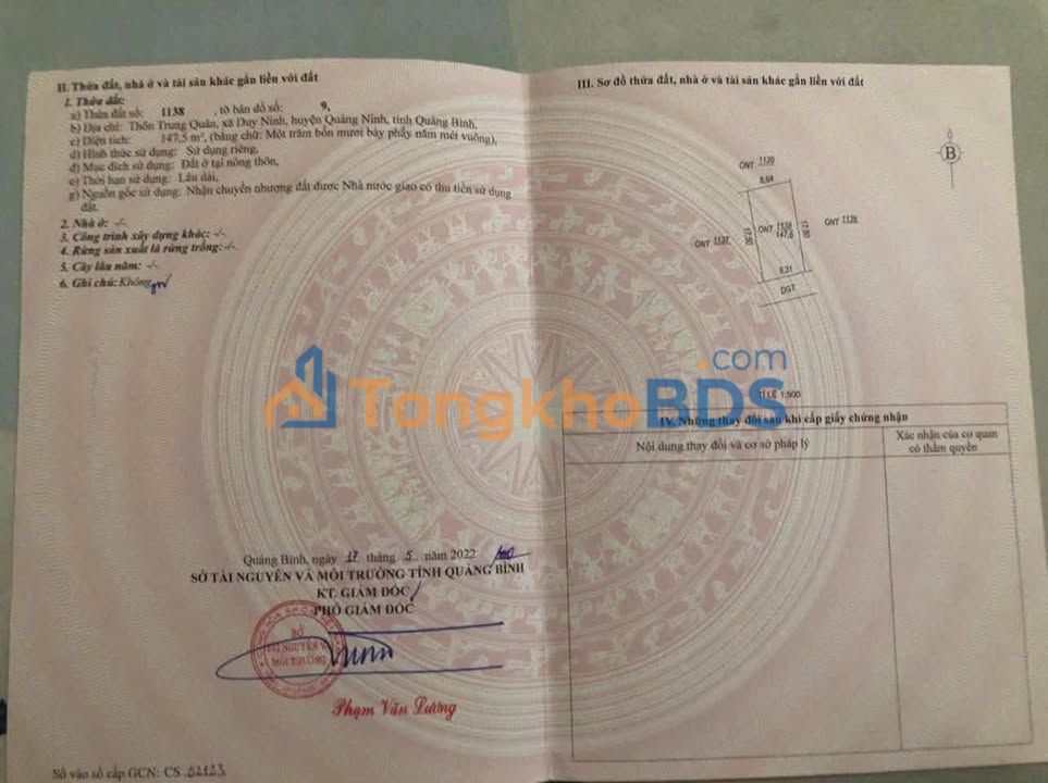 Đất Nền Quảng Bình 147.5m² Full Thổ Cư Hướng Nam - Giá Chỉ 2xx Triệu