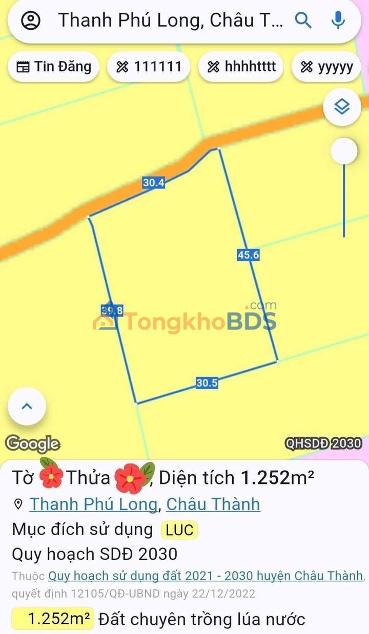 Bán Đất Lúa Long An 1252m² - Sẵn Sổ, Giá 590 Triệu - Gần TL 827A