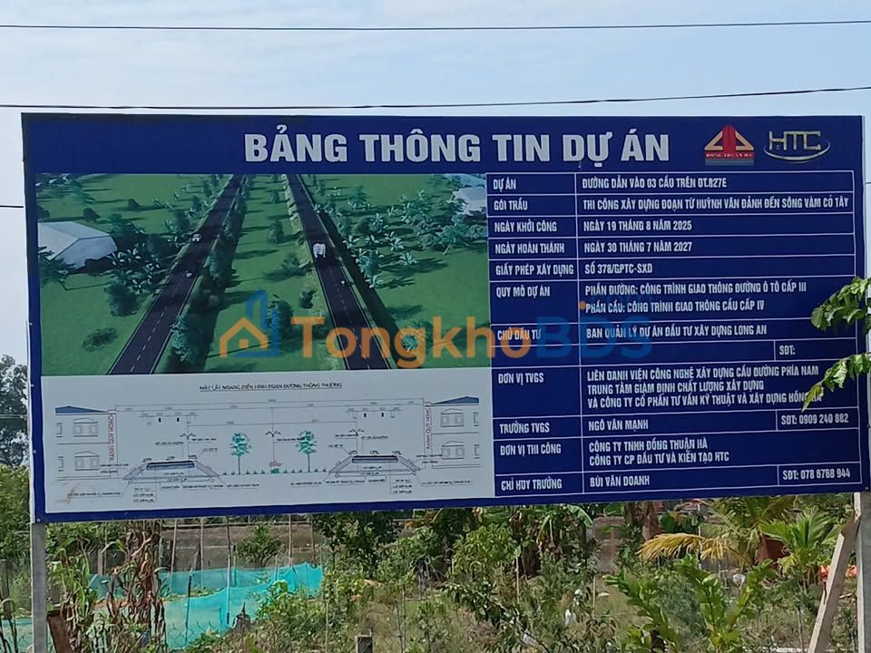 Bán Đất Vàm Cỏ, Long An 1636m² Sổ Hồng 2 Sổ, Giá 5.75 Tỷ