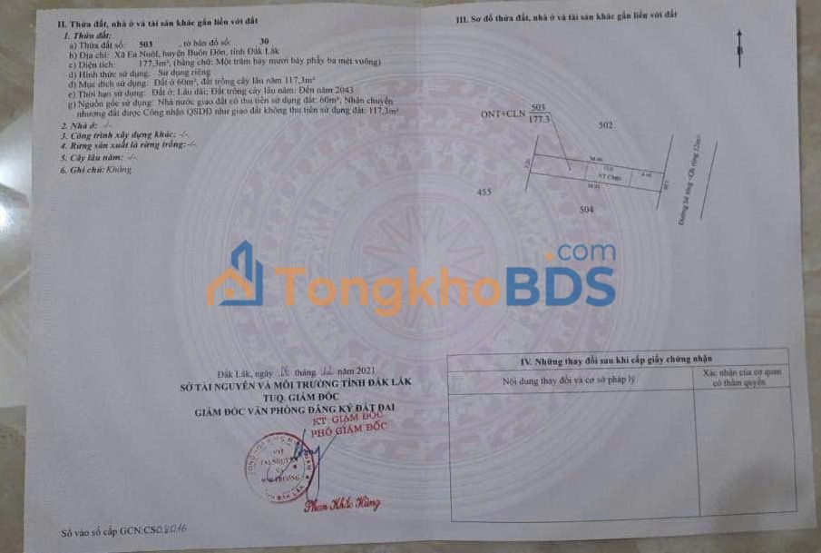 Đất thổ cư 175m² nở hậu, đường Nguyễn Thị Định, Buôn Đôn - 630 triệu