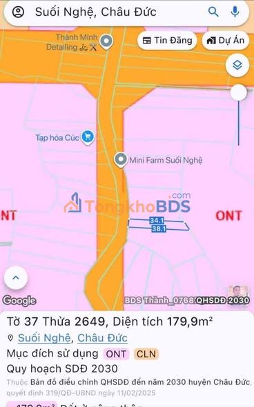 Đất Mặt Tiền Nhựa Suối Nghệ, Châu Đức - 179.9m² Kinh Doanh Tốt