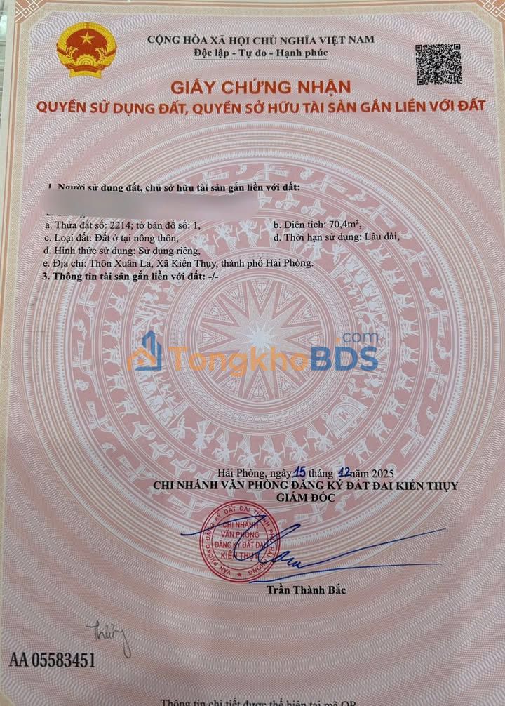 Đất Nền Kiến Thụy, Hải Phòng - 70.4m² Sổ Đỏ, Mặt Tiền Rộng 9m - Giá 1.3 Tỷ