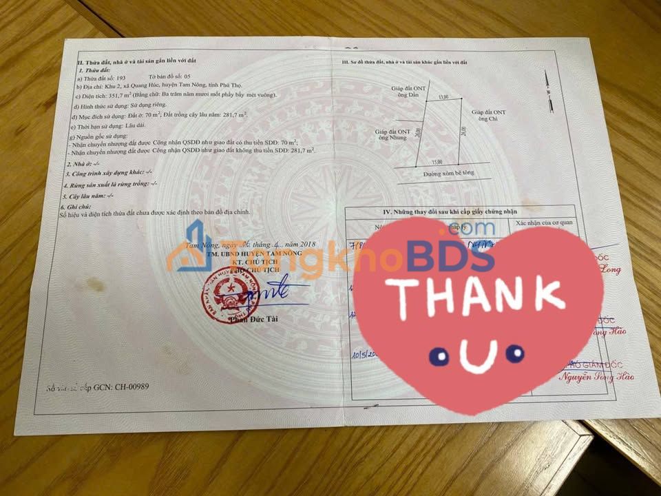 Bán Gấp Đất 351m² Tỉnh Phú Thọ - Sẵn Nhà, Vị Trí Kinh Doanh Tốt