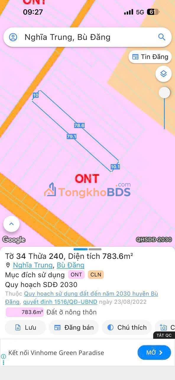 Bán Đất Bình Phước 783m² Sổ Hồng Riêng - Giá 300 Triệu