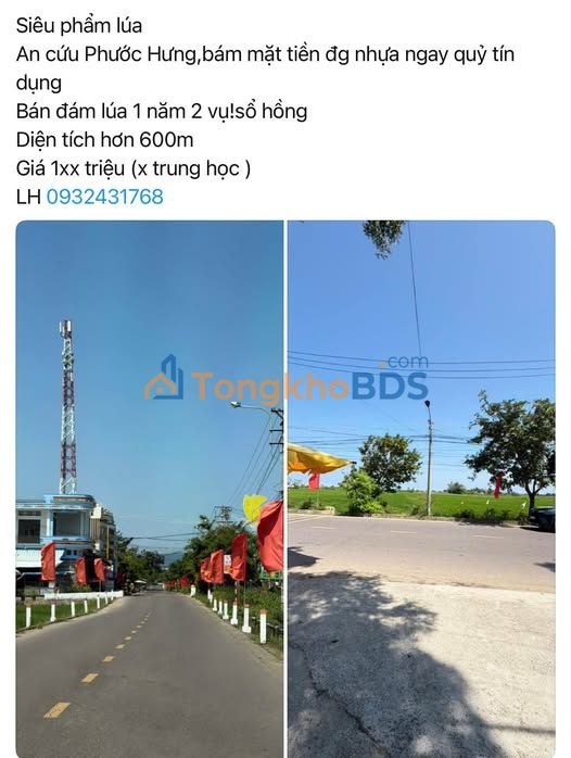 Bán Đất Nền 600m² Sổ Hồng - Mặt Tiền Đường Nhựa Xã Phước Hưng, Tuy Phước