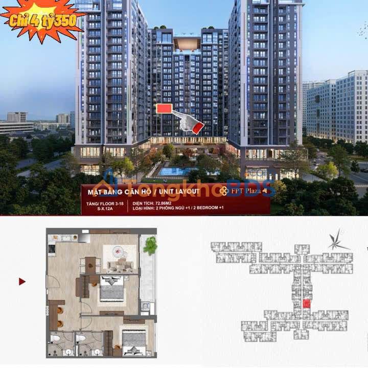 Bán Căn hộ FPT Plaza 4 73m² hướng Đông - View hồ bơi công viên