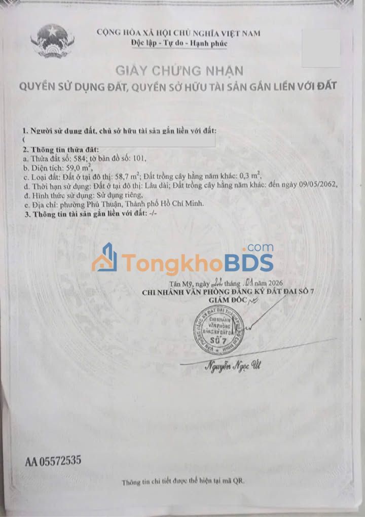 Bán Đất Quận 7 - Ngang 5m, 59m² Giá 4.5 Tỷ - Hẻm 1247 Huỳnh Tấn Phát