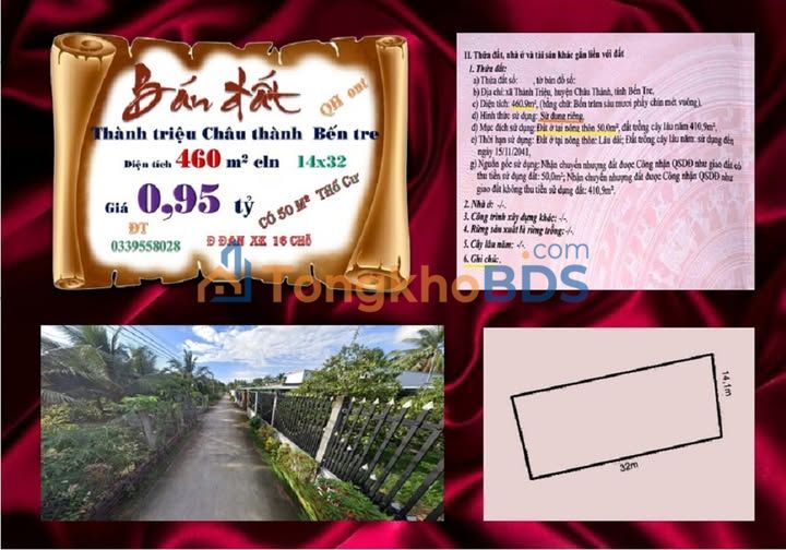 Bán Đất Thành Triệu Bến Tre 460m² Hướng Đông - Giá Tốt Đầu Tư