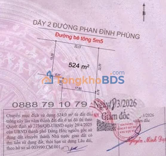 Đất nền 524m² sổ đỏ, thổ cư 100% ngay KCN Đồng Hới - Đầu tư sinh lời