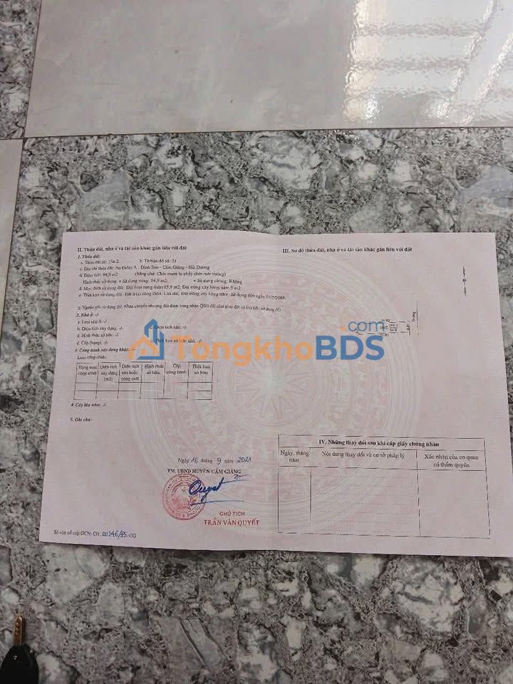 Bán Đất Cẩm Giàng 94.9m² - Mặt Tiền 4.45m Hướng Đông, Giá 1.1 Tỷ