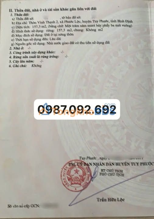 Bán Đất Vinh Thạnh 2, Tuy Phước 170m² Sổ Hồng Sẵn - Giá Hời