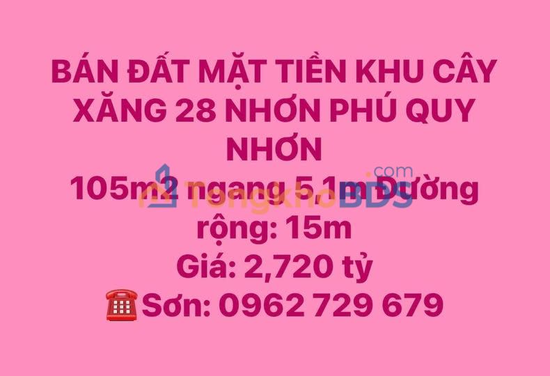 Đất Mặt Tiền 105m² Nhơn Phú, Quy Nhơn - Giá 2.7 Tỷ, Đường 15m