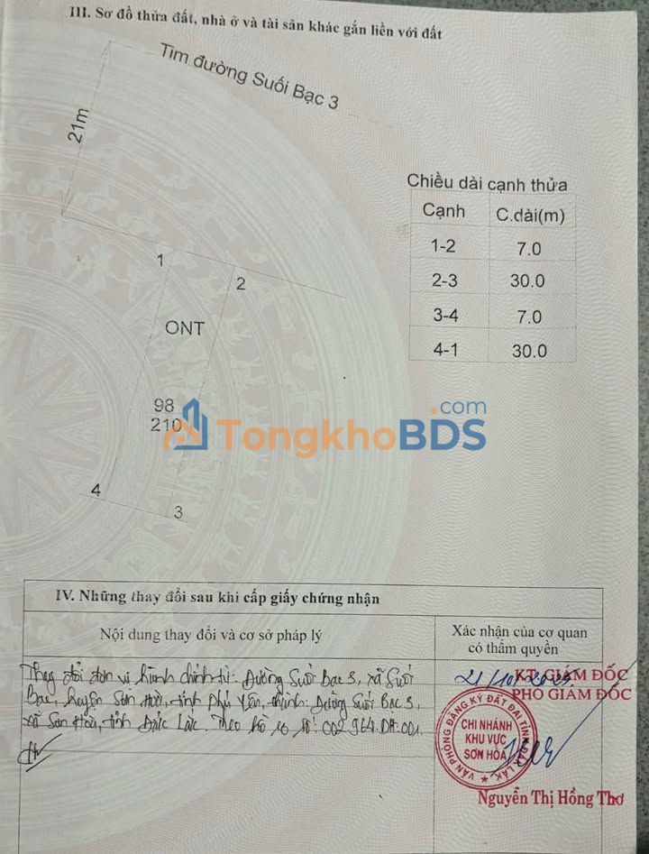 Đất nền 210m² mặt tiền Suối Bạc 3, Tây Hòa, Phú Yên - Giá 8xx triệu