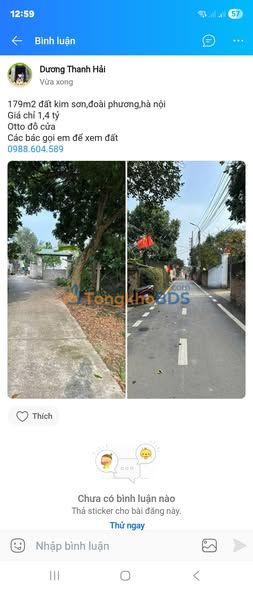 Bán Đất Kim Sơn, Sơn Tây 179m² Giá 1.4 Tỷ - Ô Tô Đỗ Cửa