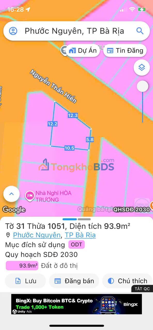 Đất Nền Mặt Tiền Đoàn Thị Điểm, Bà Rịa - 93.9m² Thổ Cư, Giá 3.4 Tỷ