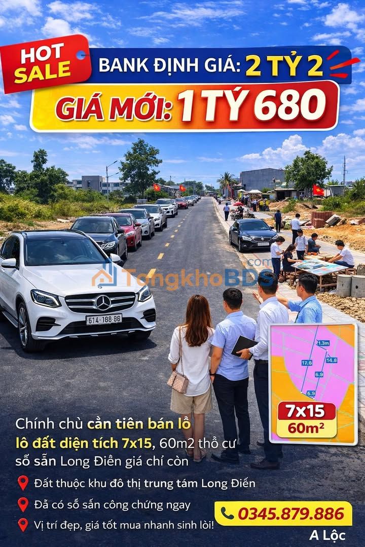 Bán Gấp Đất Trung Tâm Long Điền 95m² - Sổ Hồng Riêng, Giá Chỉ 1.68 Tỷ