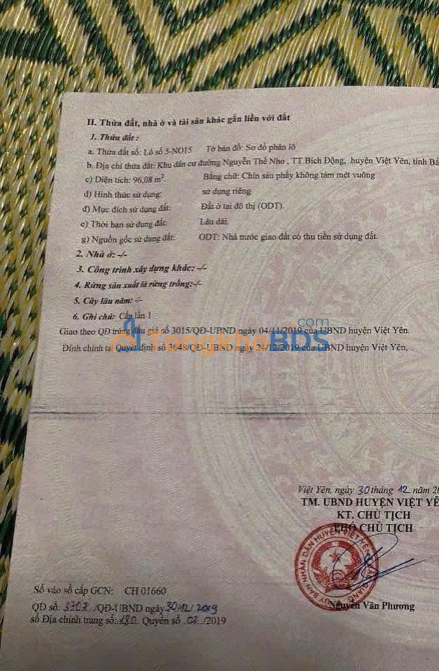 Đất nền Việt Yên 100m² mặt tiền 5m - Giá đầu tư 5 tỷ