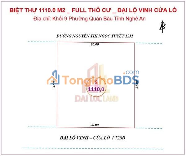 Đất Vàng 1110m² Full Thổ Cư - Mặt Tiền Nguyễn Thị Ngọc Tuyết, TP Vinh