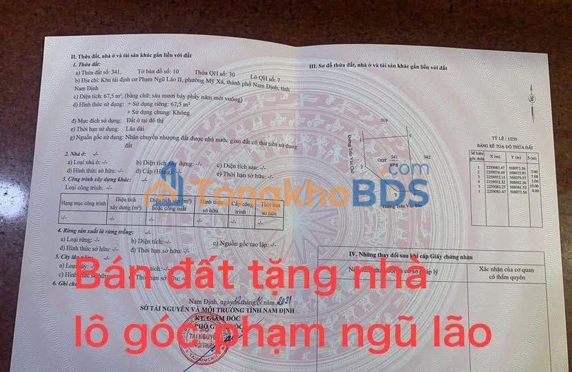 Đất Lô Góc Trần Văn Chử - Nam Định, 67.5m² - Dòng Tiền 4.2 Triệu/Tháng