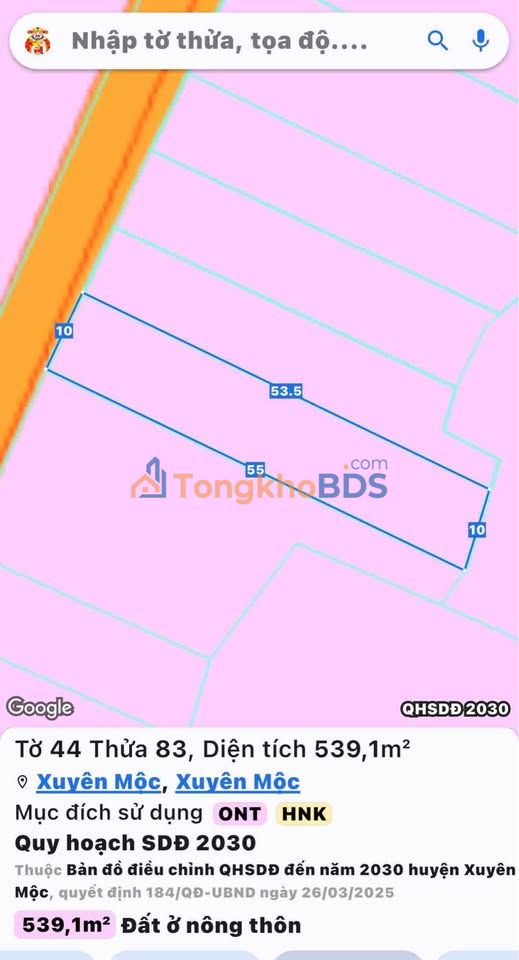 Bán Đất Xuyên Mộc 530m² - Sổ Đỏ Rõ Ràng, Gần Cao Tốc