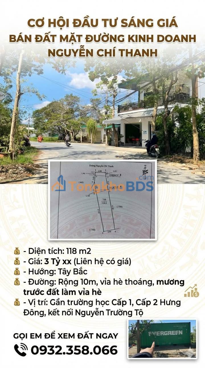 Bán Đất Mặt Tiền Nguyễn Chí Thanh, Trà Vinh - 118m² Kinh Doanh Sầm Uất