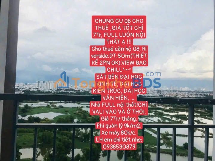 Căn hộ Riverside Quận Bình Thạnh 50m² - Full Nội Thất, Giá 7 Triệu/Tháng