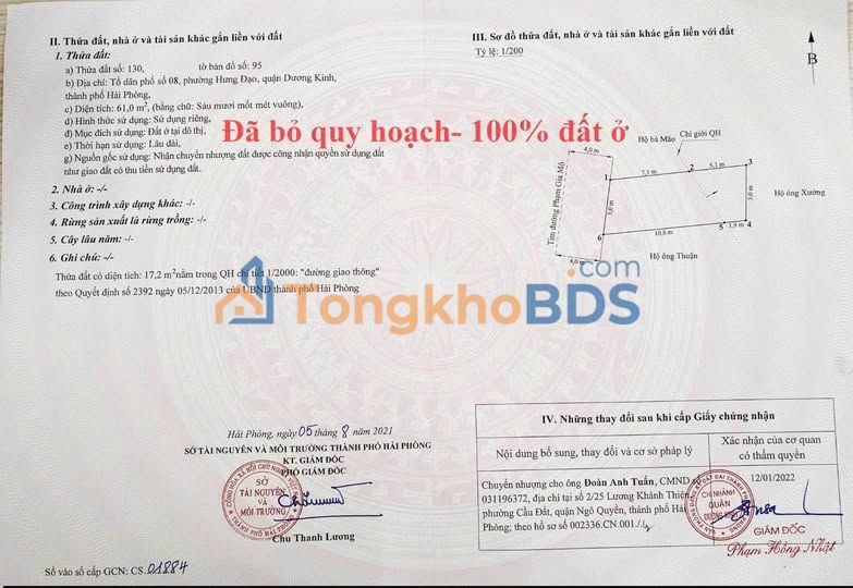 Bán gấp đất mặt đường Hưng Đạo, Dương Kinh 61m² - Giá đầu tư 2.1 tỷ