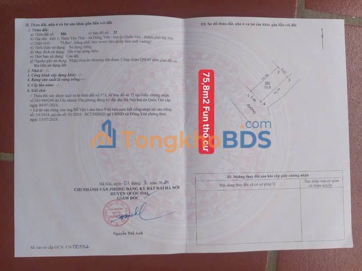 Đất Vàng Yên Thái, Quốc Oai - 75.8m² Full Thổ Cư, 2 Mặt Tiền, Giá Chỉ 2 Tỷ