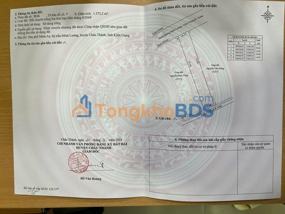 Đất Vàng 1372m² Đường Minh Lương, Châu Thành - Sổ Đỏ Rõ Ràng, Giá 2.2 Tỷ